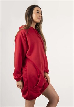 justyouroutfit Oversized Hooded Sweater Dress in Red