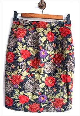 Vintage Velvet Floral Skirt, Mini, High waist