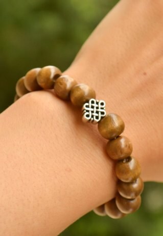 INFINITY BRACELET, WOOD BEADS STRETCH BRACELET, SILVER BEAD