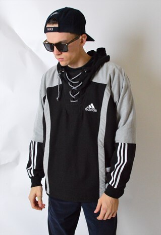 VINTAGE 90S BLACK ADIDAS HOODIE JACKET