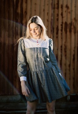 Grey Contrast Bib Mini Vintage Dress