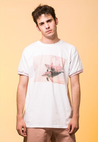 RINGER PINK DOLPHINS TRIM T SHIRT VAPORWAVE SLEEVE PINK
