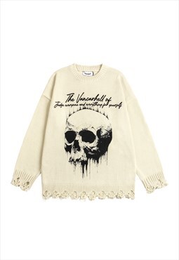 Skull print sweater gothic ripped jumper distressed punk top