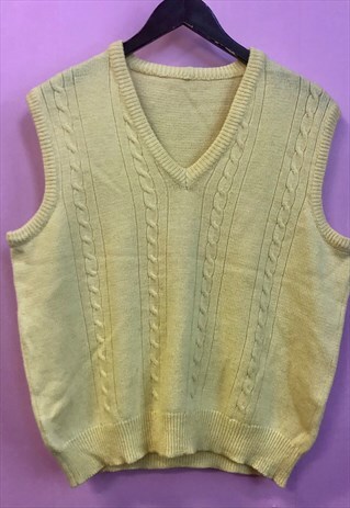 VINTAGE V-NECK KNIT VEST TOP IN A COOL PASTEL YELLOW COLOR