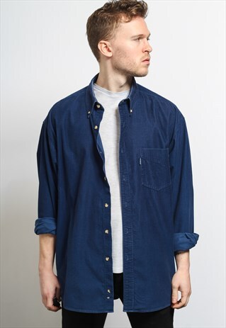 VINTAGE CORDUROY CORD SHIRT BLUE