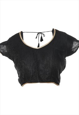 Vintage Black Sparkly Crop Top - M