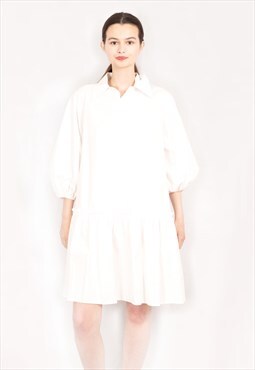 Oversized Cotton Frill Hem Dress in White