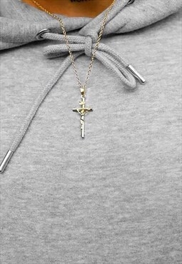 54 Floral 16" Crucifix Cross Pendant Necklace Chain - Gold