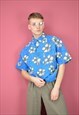 Vintage blue flower print short sleeve hawaiian shirt