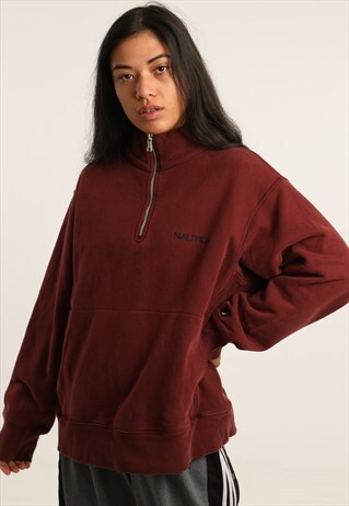 VINTAGE NAUTICA EMBROIDERED SPELL OUT 1/4 ZIP SWEATSHIRT