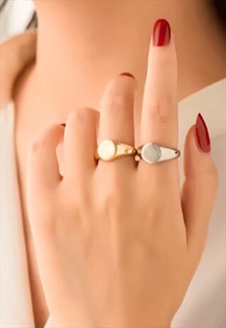18CT YELLOW GOLD ON STERLING SILVER SIGNET RING, STACKABLE