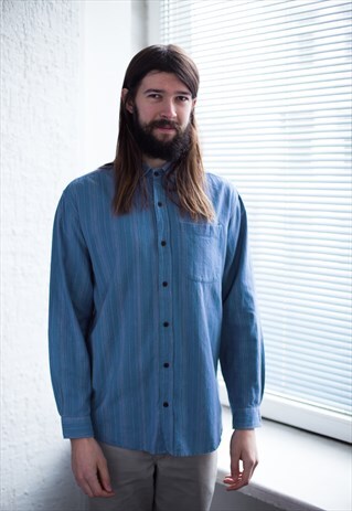 VINTAGE 80S BLUE STRIPED COTTON SHIRT
