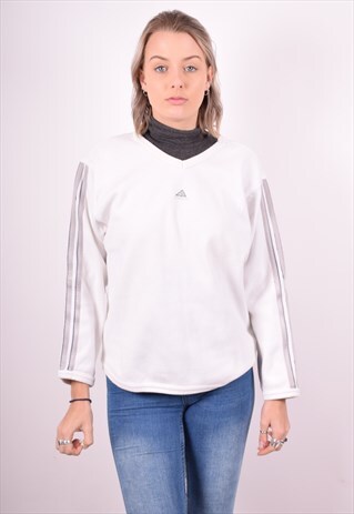 ADIDAS WOMENS VINTAGE JUMPER SWEATER LARGE WHITE 90S