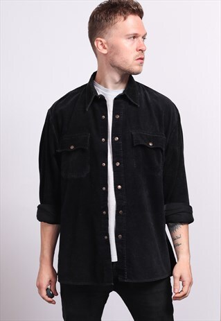 VINTAGE CORDUROY CORD SHIRT BLACK