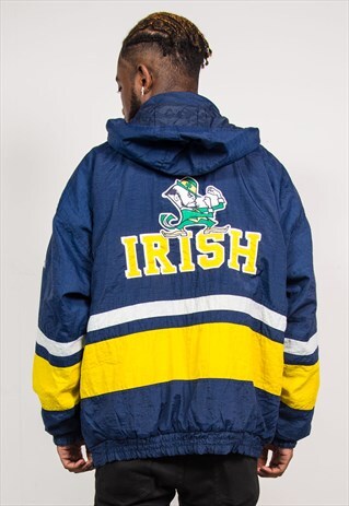 VINTAGE 90'S NOTRE DAME PADDED QUARTER ZIP COAT JACKET