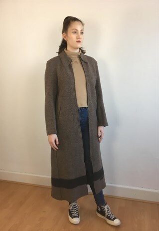 WOMENS VINTAGE FENDI COAT LONG WOOL MAC TRENCH IN BROWN