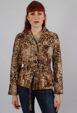 VINTAGE 90S LEOPARD LEATHER BLAZER JACKET