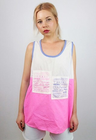 VINTAGE 80'S FESTIVAL SPORTS VEST / TOP PINK AND WHITE