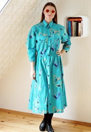 GREEEN LONG SHIRT STYLE DRESS