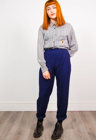 VINTAGE 90'S NAVY BLUE HIGH WAIST TROUSERS