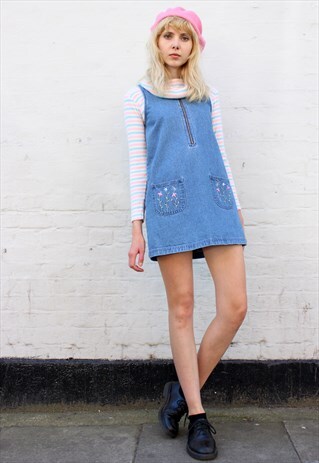 VINTAGE 90S EMBROIDERED DENIM MINI DRESS