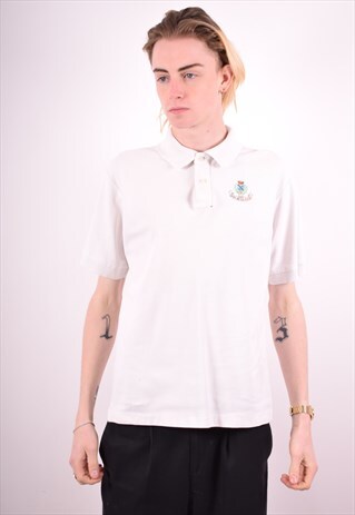 FILA MENS VINTAGE POLO SHIRT MEDIUM WHITE 90S