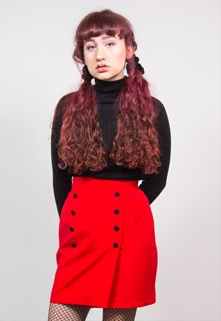 VINTAGE 80'S RED HIGH WAIST SMART MINI SKIRT
