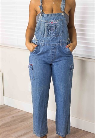 VINTAGE DENIM OVERALL DUNGAREES LOGO 90S M 28.2