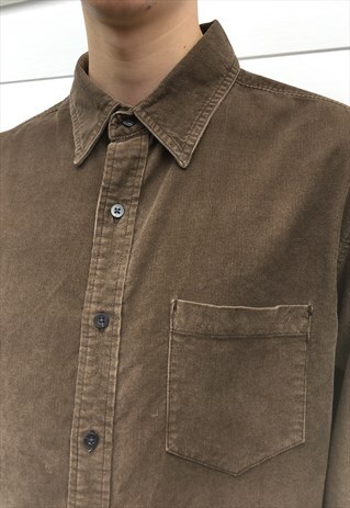 MENS VINTAGE LEVIS SHIRT BROWN CORDUROY LONG SLEEVE 80S TOP