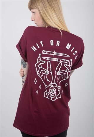 HANDS & KNIVES MAROON T-SHIRT