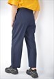 VINTAGE DARK BLUE CLASSIC 80'S WOOL STRAIGHT SUIT TROUSERS 