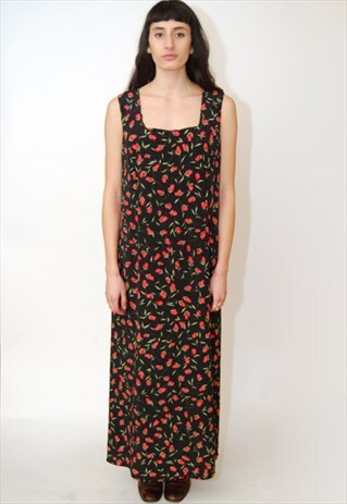 ROSE PRINT DRESS (XL) VINTAGE 90S 80S COLUMN GRUNGE GOTH