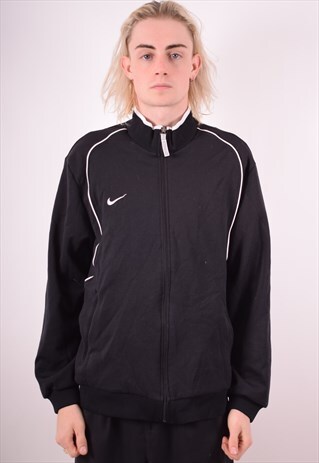 NIKE MENS VINTAGE TRACKSUIT TOP JACKET LARGE BLACK 90S