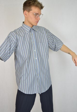 VINTAGE CLASSIC BLUE STRIPED SHORT SLEEVE SHIRT