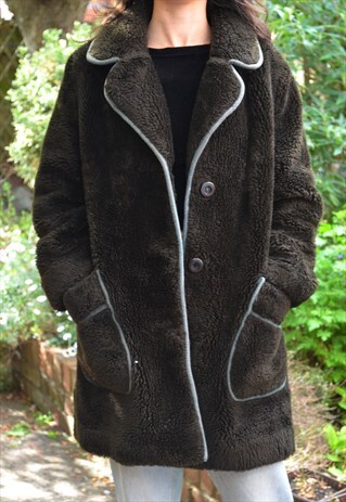 80'S VINTAGE BROWN TEDDY COAT
