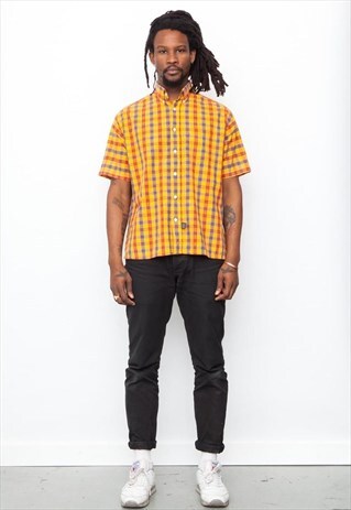 VINTAGE 90'S RALPH LAUREN ORANGE CHECK COTTON SHIRT