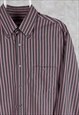 Vintage Lacoste Striped Shirt Long Sleeve Grey Pink Large 44