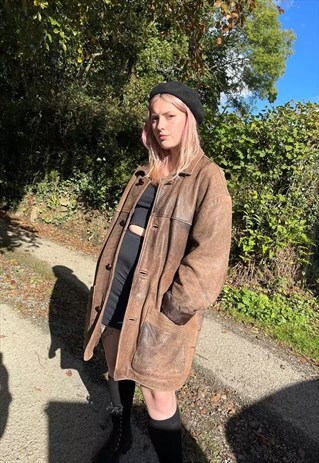 Vintage Milan Brown Leather Suede Leather Trench Coat