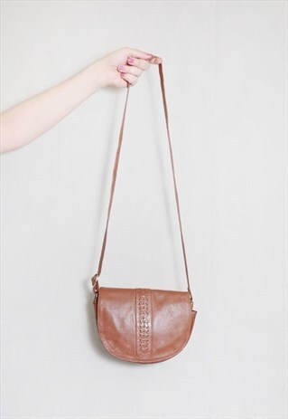 VINTAGE 1970'S LIGHT TAN LEATHER HAND BAG