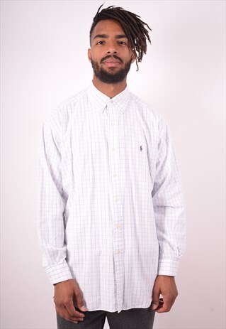 RALPH LAUREN MENS VINTAGE SHIRT LARGE WHITE CHECK 90S