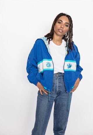 VINTAGE 90S BLUE SHELLS PRINT BOMBER JACKET