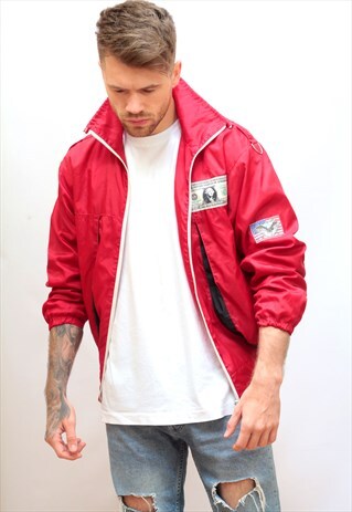 1990'S VINTAGE RED 'USA' THEMED CASUAL JACKET