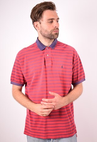 POLO RALPH LAUREN MENS VINTAGE POLO SHIRT XL RED STRIPES 90S