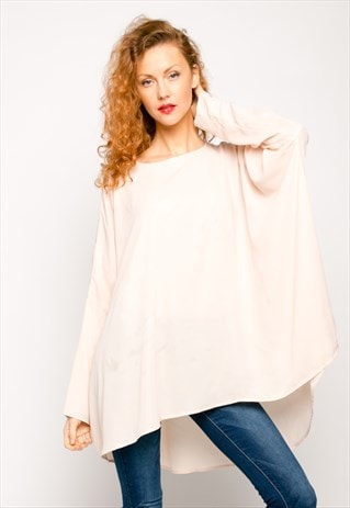 PLAIN NUDE COLOR CHIFFON OVERSIZED KAFTAN TOP CY