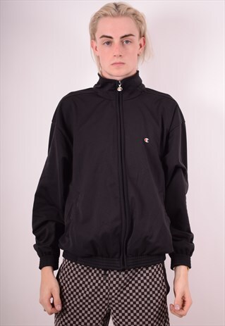 CHAMPION MENS VINTAGE TRACKSUIT TOP JACKET MEDIUM BLACK 90S