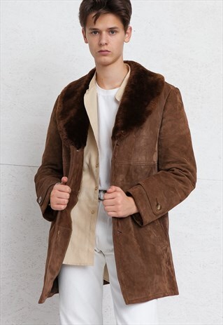 VINTAGE BROWN BIEHL SUEDE SHEARLING COAT
