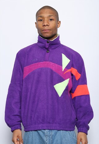 VINTAGE FILA LOGO 1/4 BUTTON UP FLEECE PURPLE