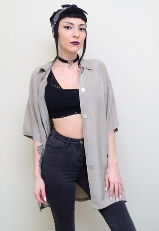 VINTAGE 90'S GENUINE SILK LATTE OVERSIZED SHIRT