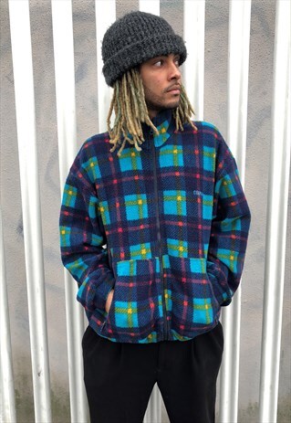 VINTAGE FESTIVAL BRIGHT RAINBOW GEOMETRIC FLEECE CARDIGAN