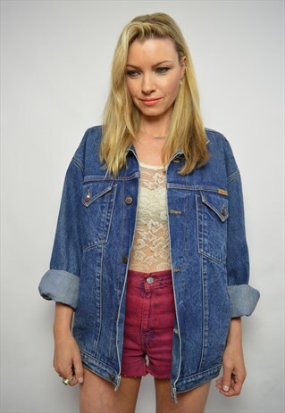 VINTAGE 90S WRANGLER OVERSIZED BLUE WASH DENIM JACKET RETRO